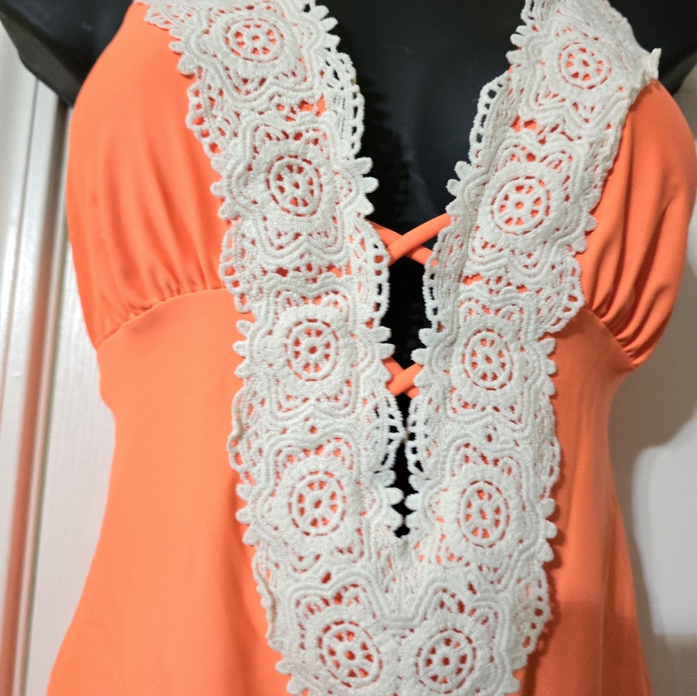 Orange dream women's sz L one-piece bathing suit, lace, super cute! 🌴 - Picture 10 of 11